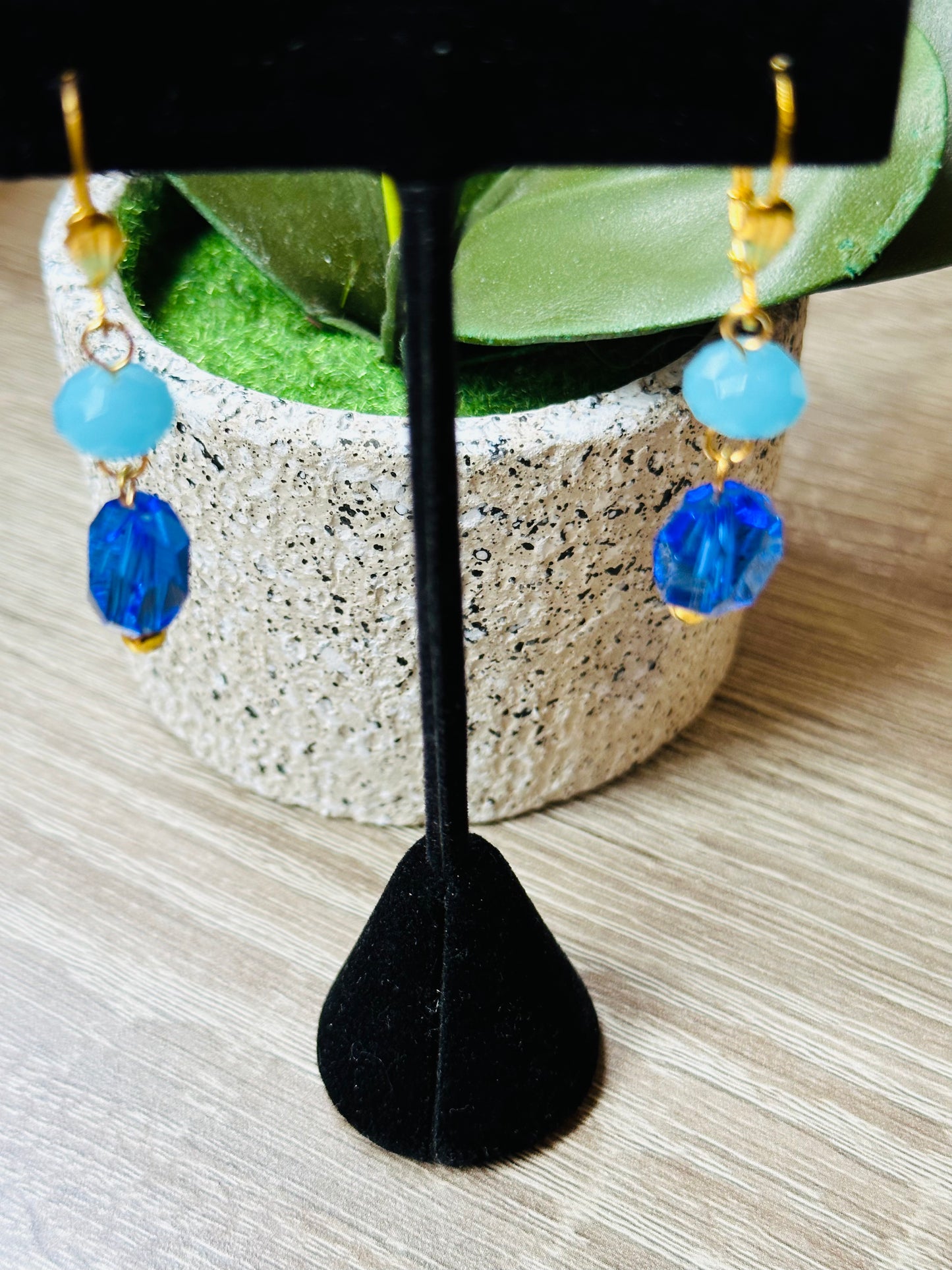 Blue Faceted with aqua rondel earrings E-208