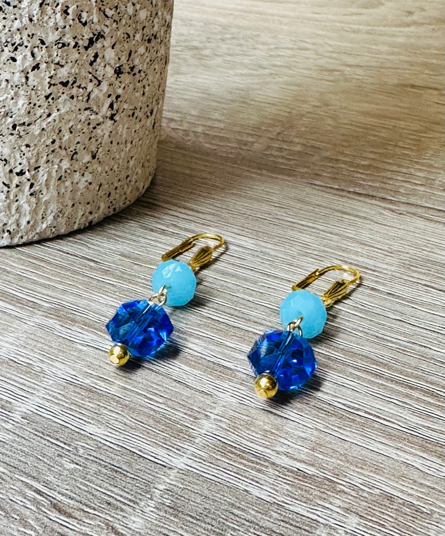 Blue Faceted with aqua rondel earrings E-208