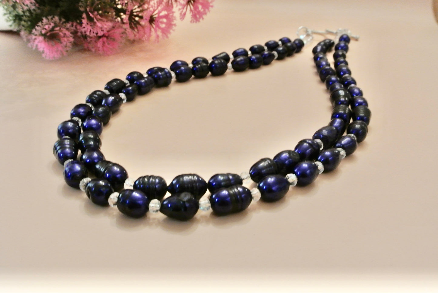 Double strands Blue Pearls Necklace N-134