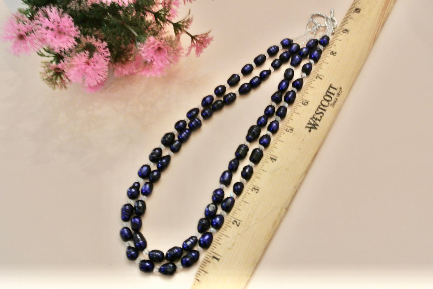 Double strands Blue Pearls Necklace N-134