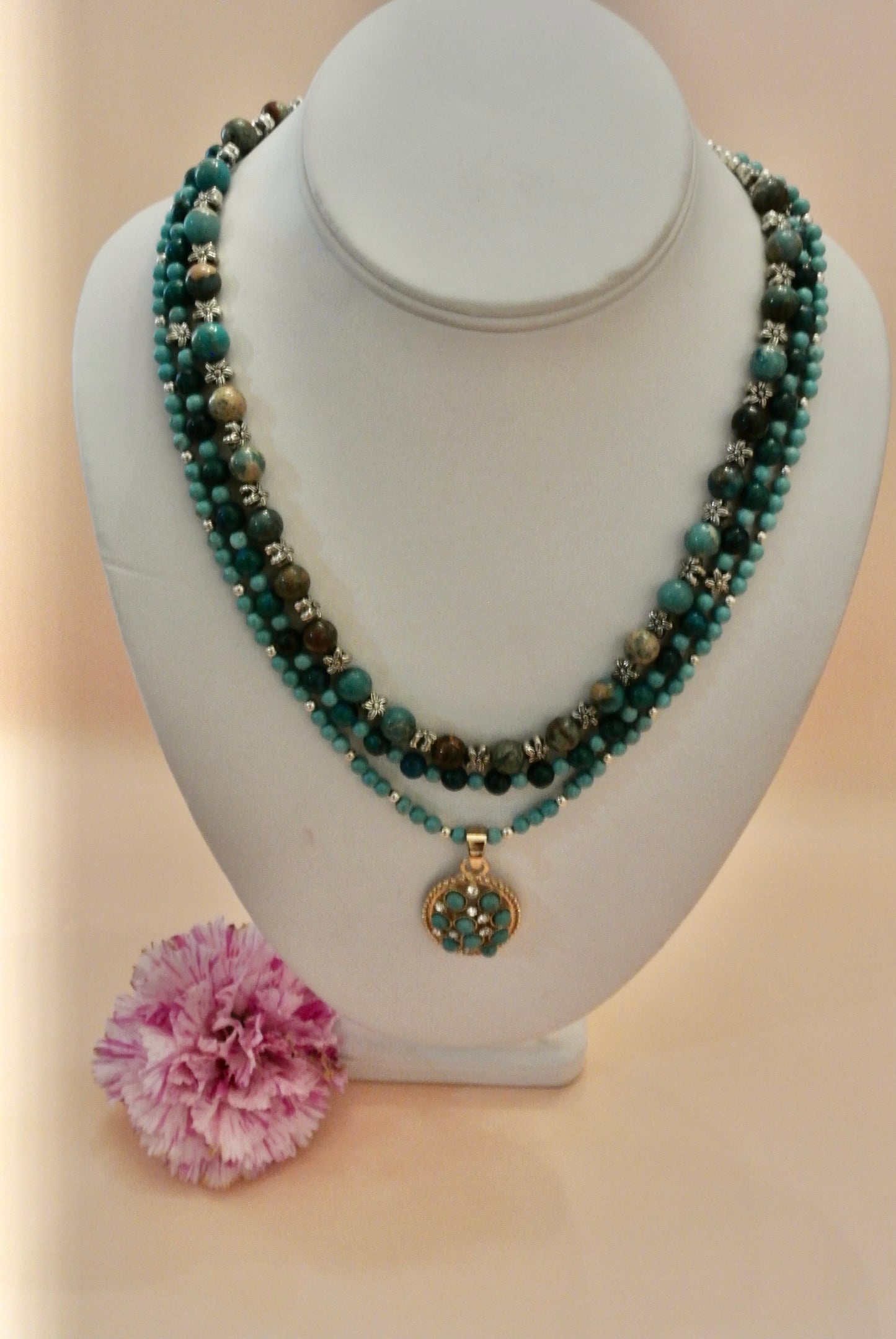 Blue Mix Necklace with Pendants N-137