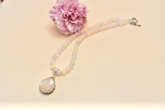 Rose Quartz Pendant with round stone Necklaces N-138