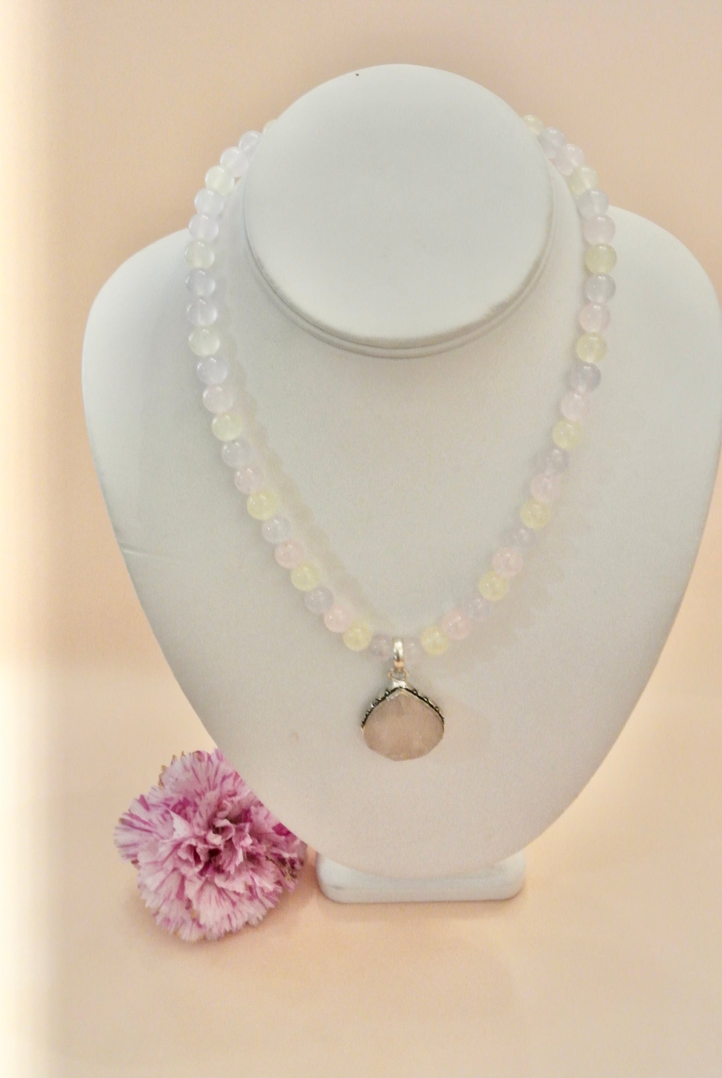 Rose Quartz Pendant with round stone Necklaces N-138