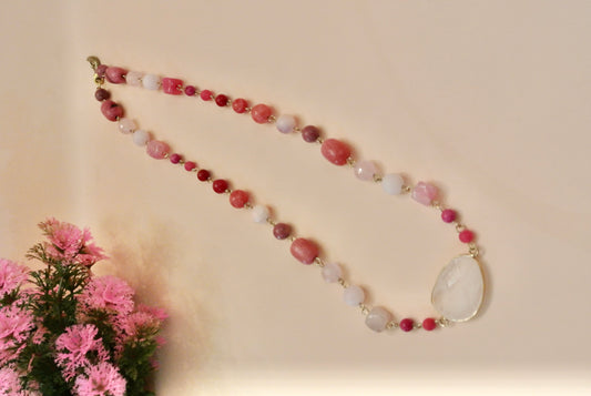 Rose Quartz necklace with pink Stone N-140