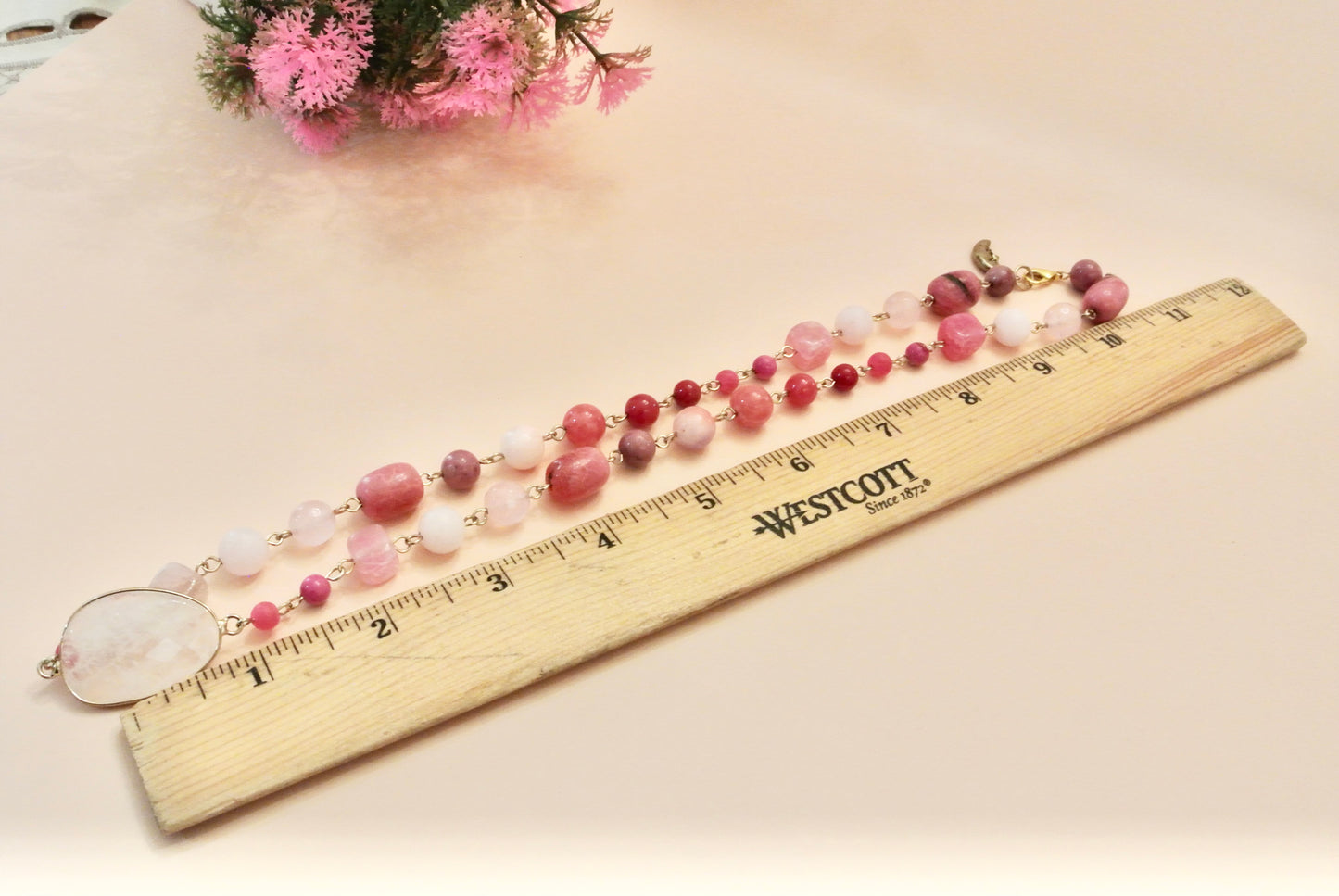 Rose Quartz necklace with pink Stone N-140