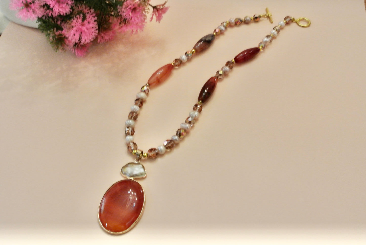 Carnelian Mix Stones & Pearls N-141