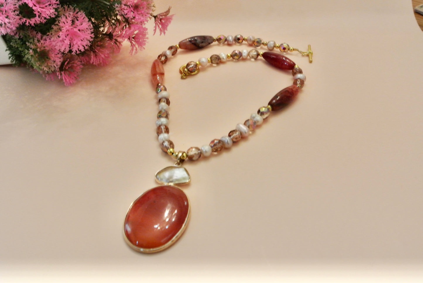 Carnelian Mix Stones & Pearls N-141