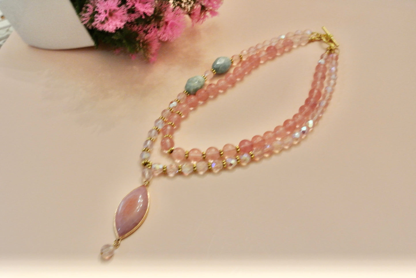 Pink Quartz Mix Necklace N-144