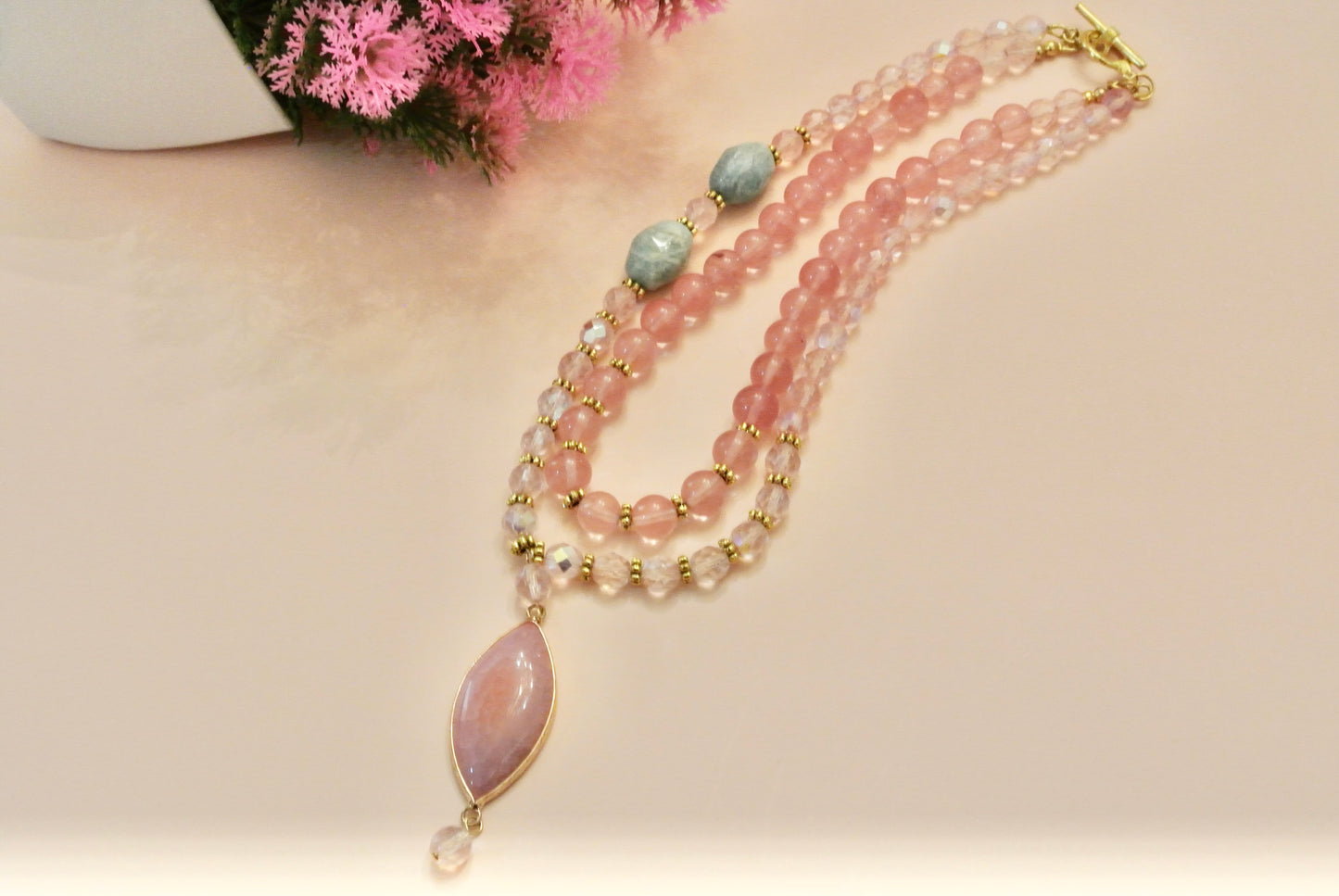 Pink Quartz Mix Necklace N-144