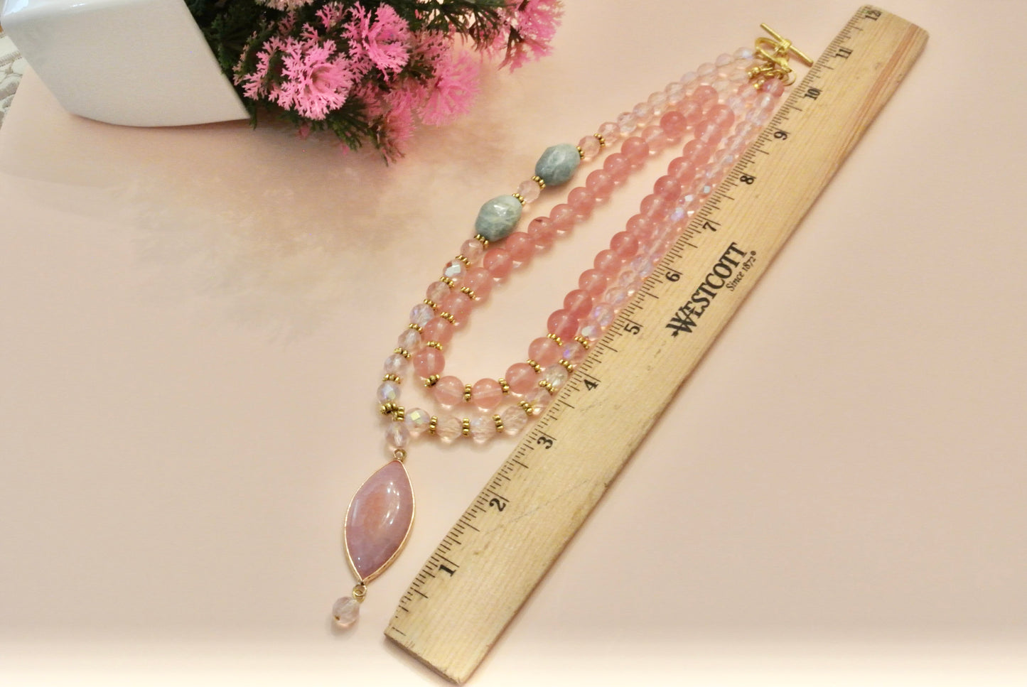 Pink Quartz Mix Necklace N-144