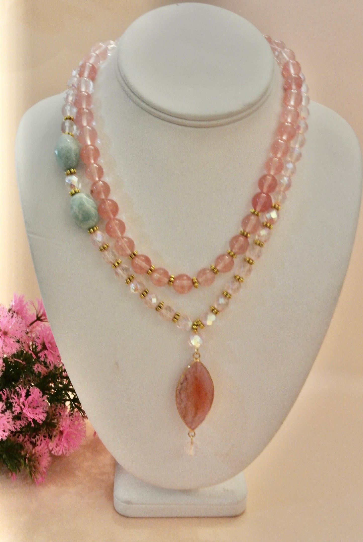 Pink Quartz Mix Necklace N-144