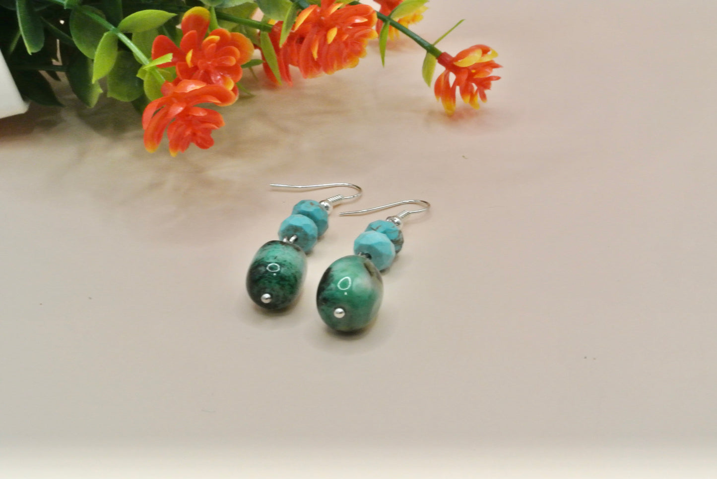 Turquoise Rondel Stone Earrings