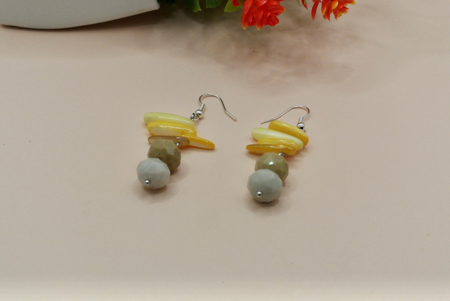 Yellow Bamboo Stick With Faceted Rondel Earrings E-172