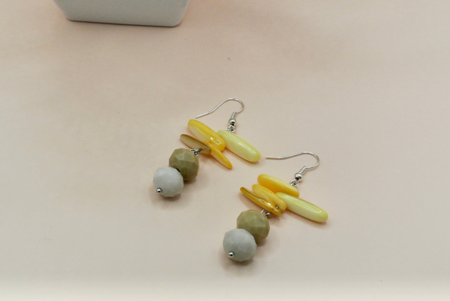 Yellow Bamboo Stick With Faceted Rondel Earrings E-172