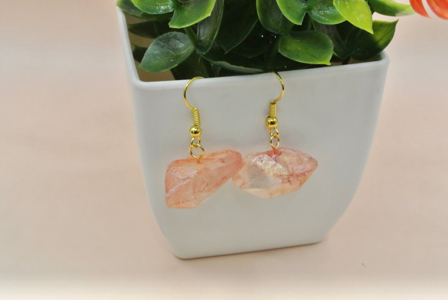 Pink Chunky Stone Earrings E-173