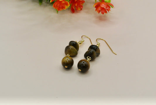 Round Tiger eye with Chunky stone earrings E-178