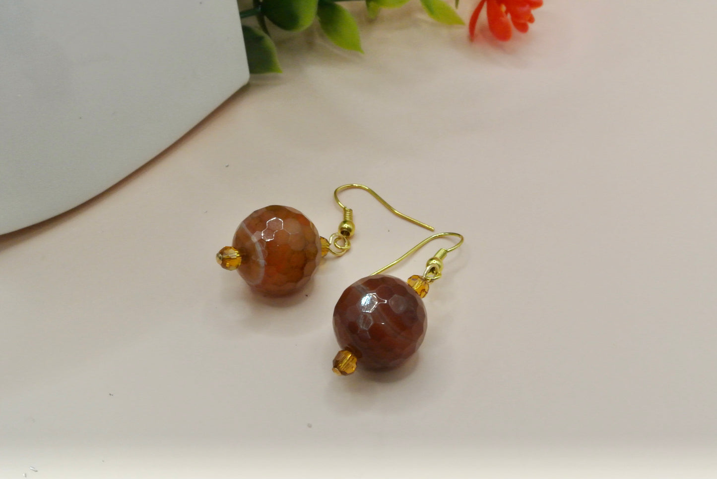 Large stone carnelian earrings E-179