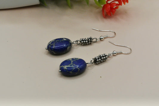 Sodalite Oval Earrings with rondel spacer beads earrings E-180