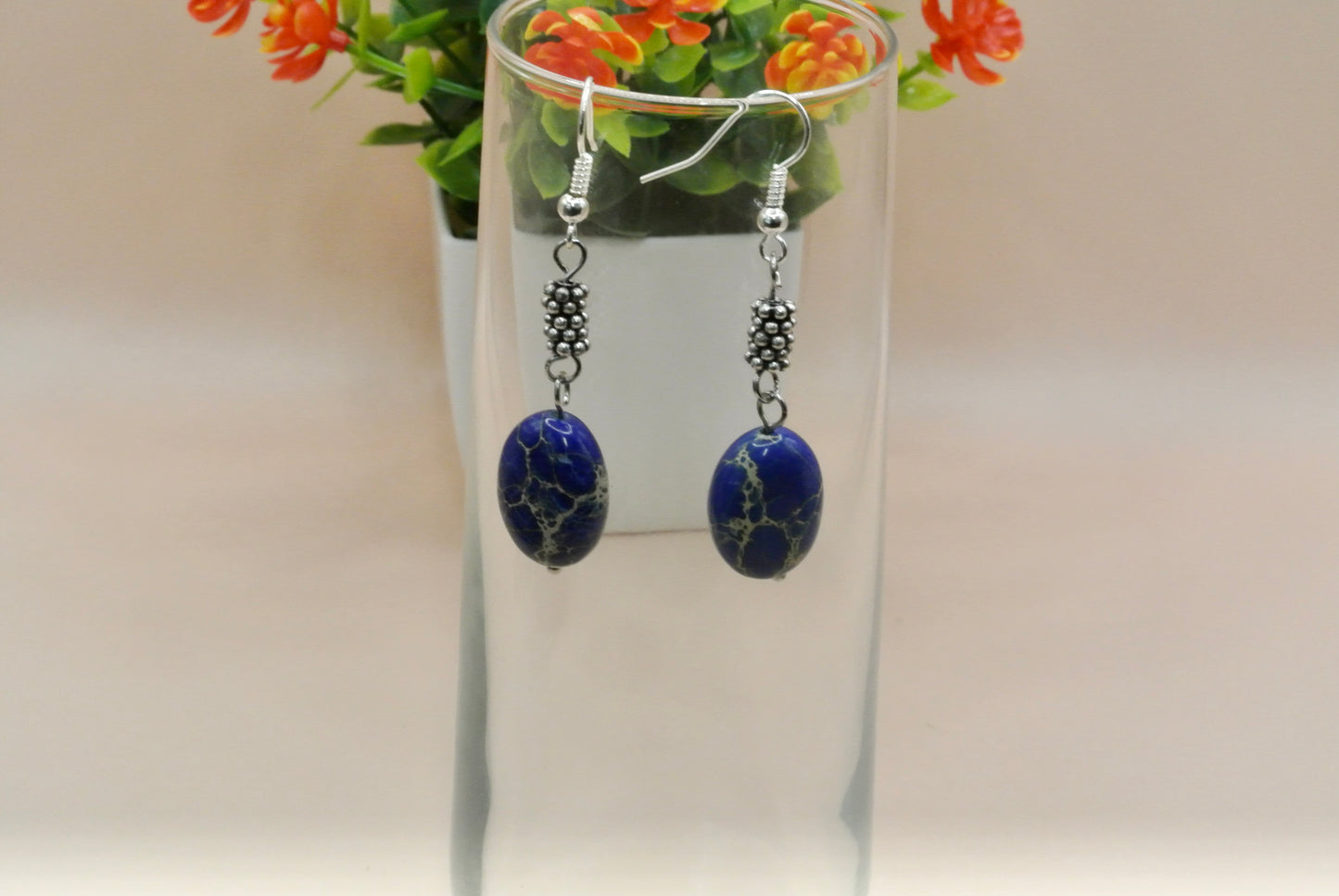 Sodalite Oval Earrings with rondel spacer beads earrings E-180