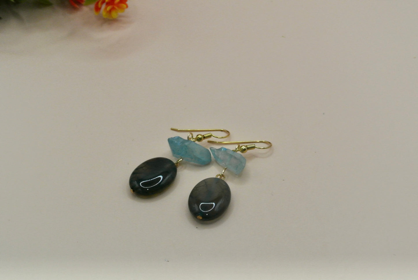 Aqua and oval stone Earrings E-183