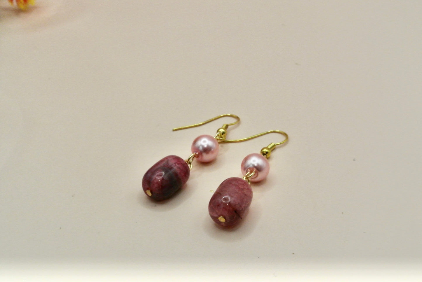 Pink Tube with pearls earrings E-196