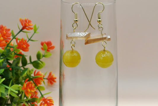 Large Yellow agate Faceted Earrings E-191