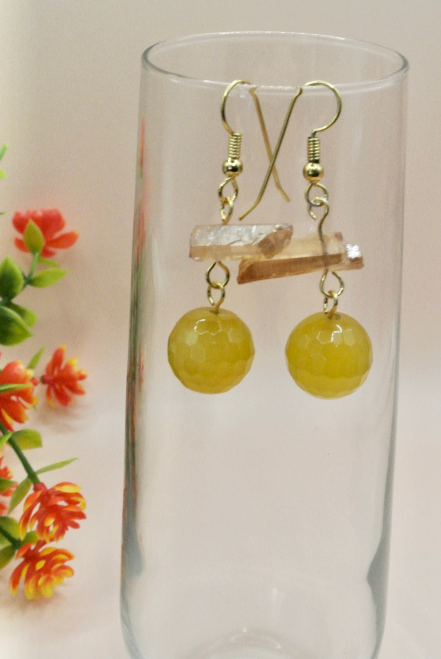 Large Yellow agate Faceted Earrings E-191