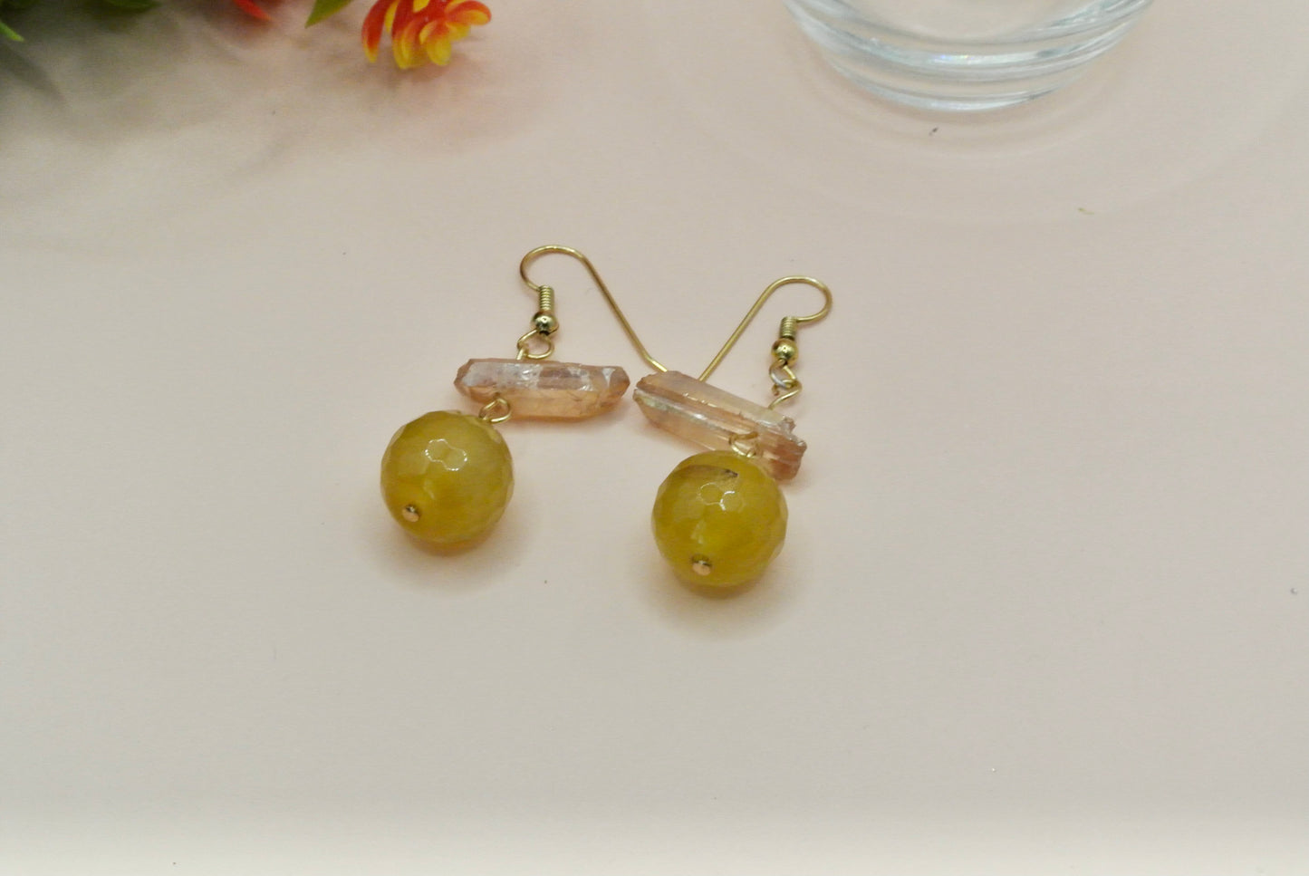 Large Yellow agate Faceted Earrings E-191