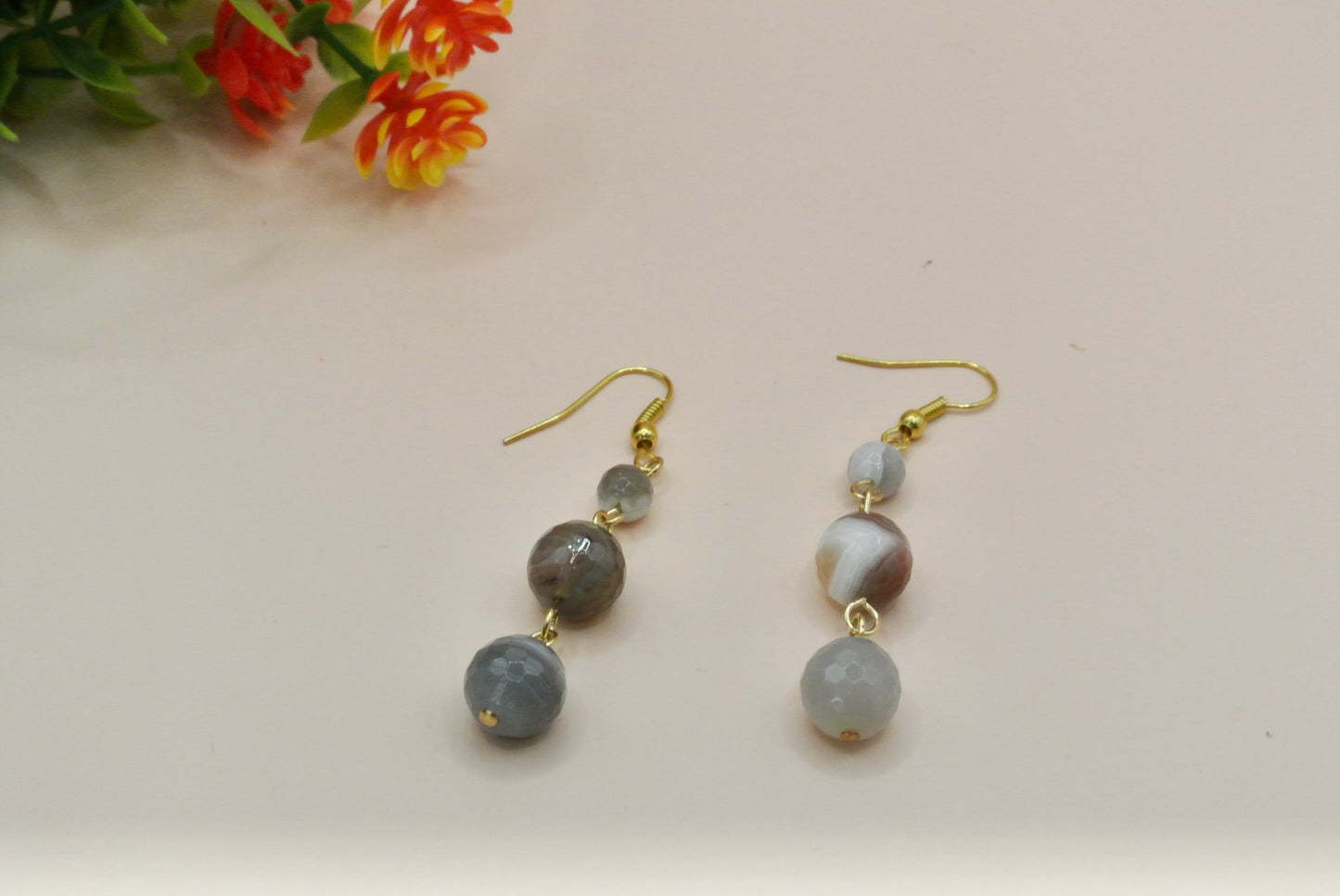 Round Faceted Stone Earrings E-192