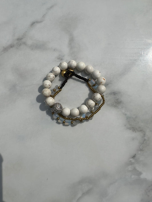 White Jasper with Rhinestone Bracelets B-128