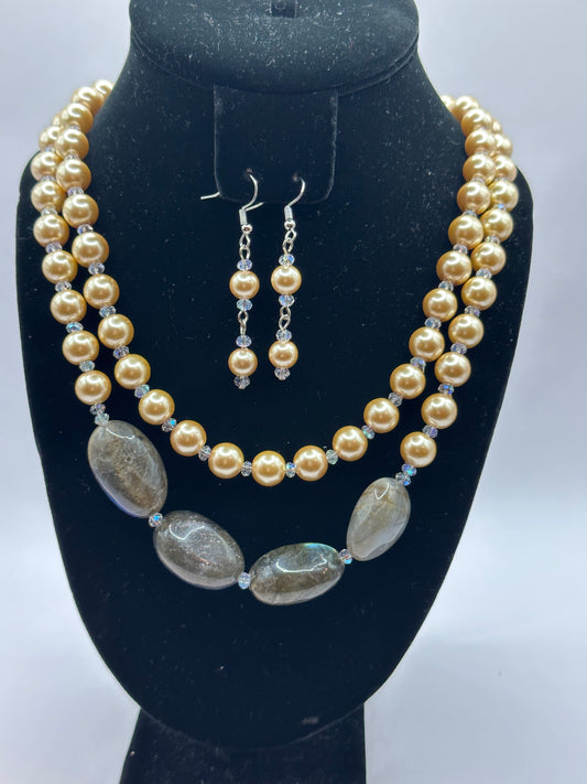 Pearls mix Necklace with Earrings NE-114