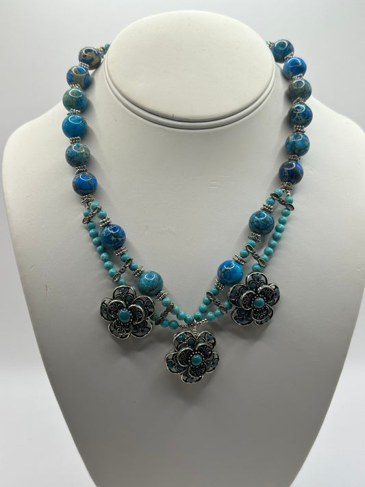 Turquoise Flower Necklace N-117