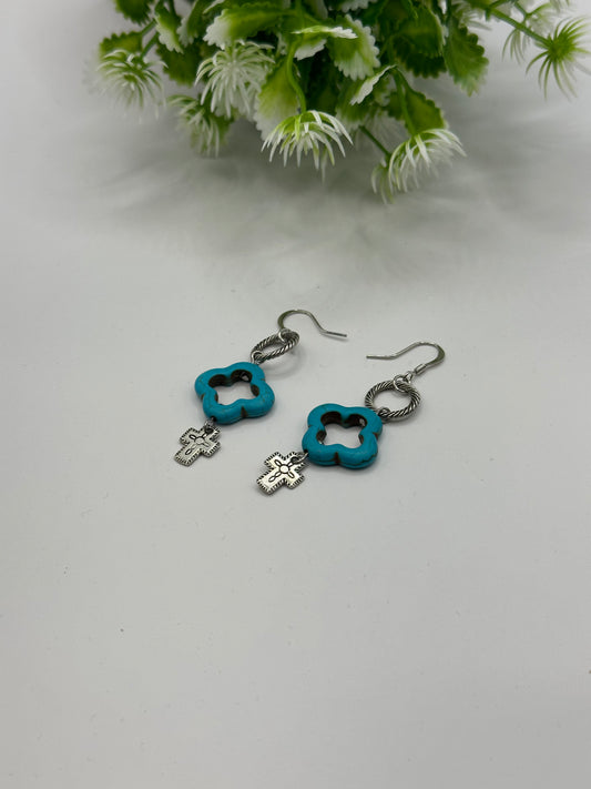 Turquoise Earrings with cross charms E-166