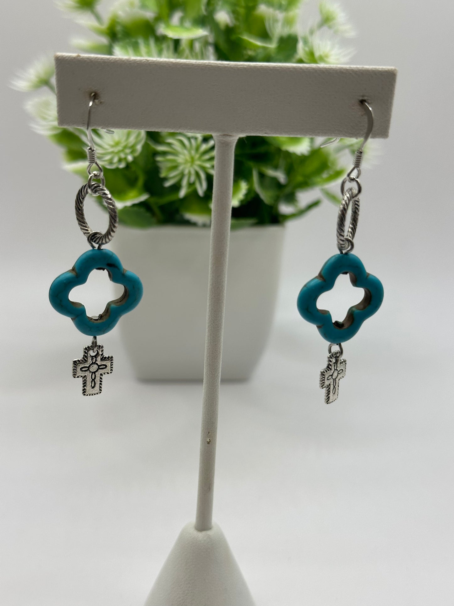 Turquoise Earrings with cross charms E-166