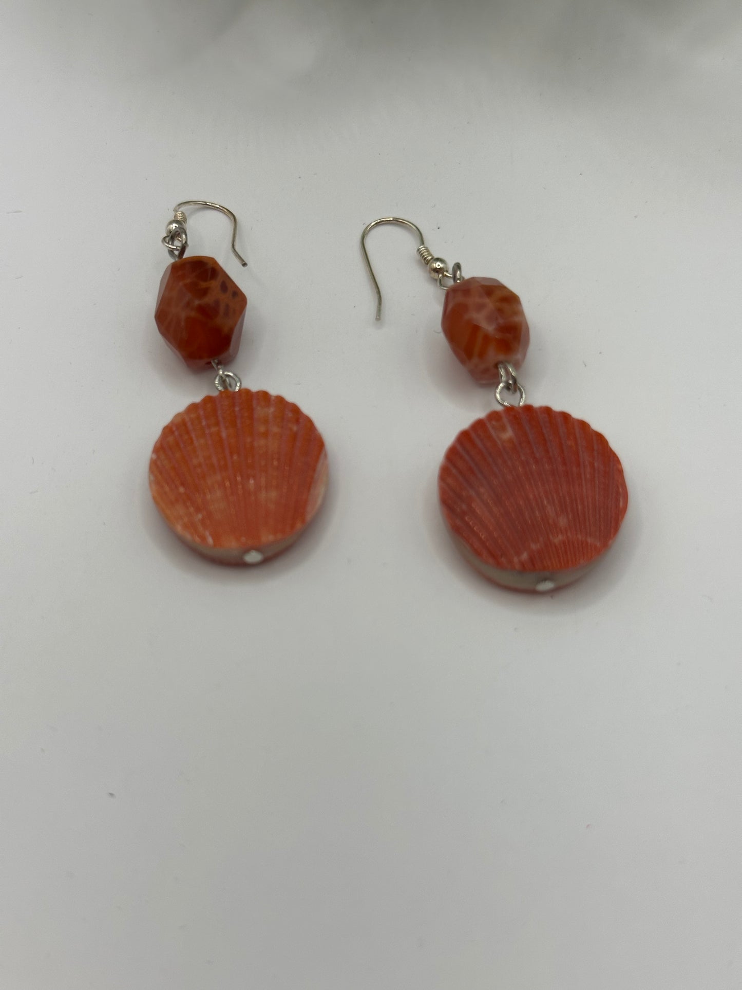 Red Shell with stone earrings E-160