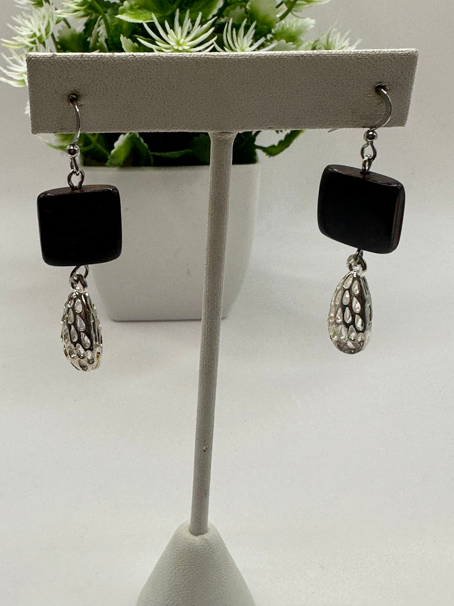 Wood and silver Earrings E-148