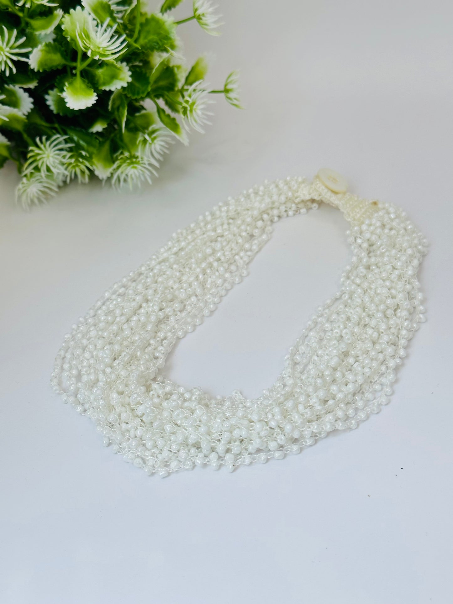 White seed beads multi strand Necklace N-123