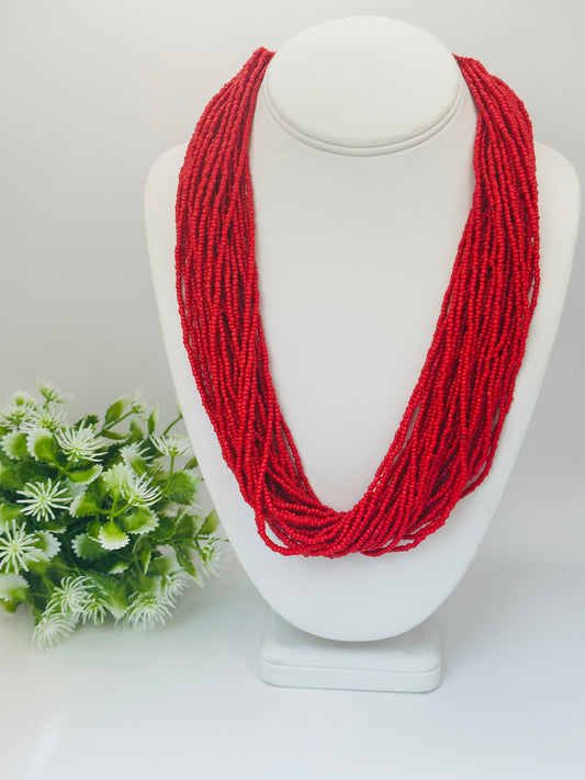 Red seed multi strands necklace N-125