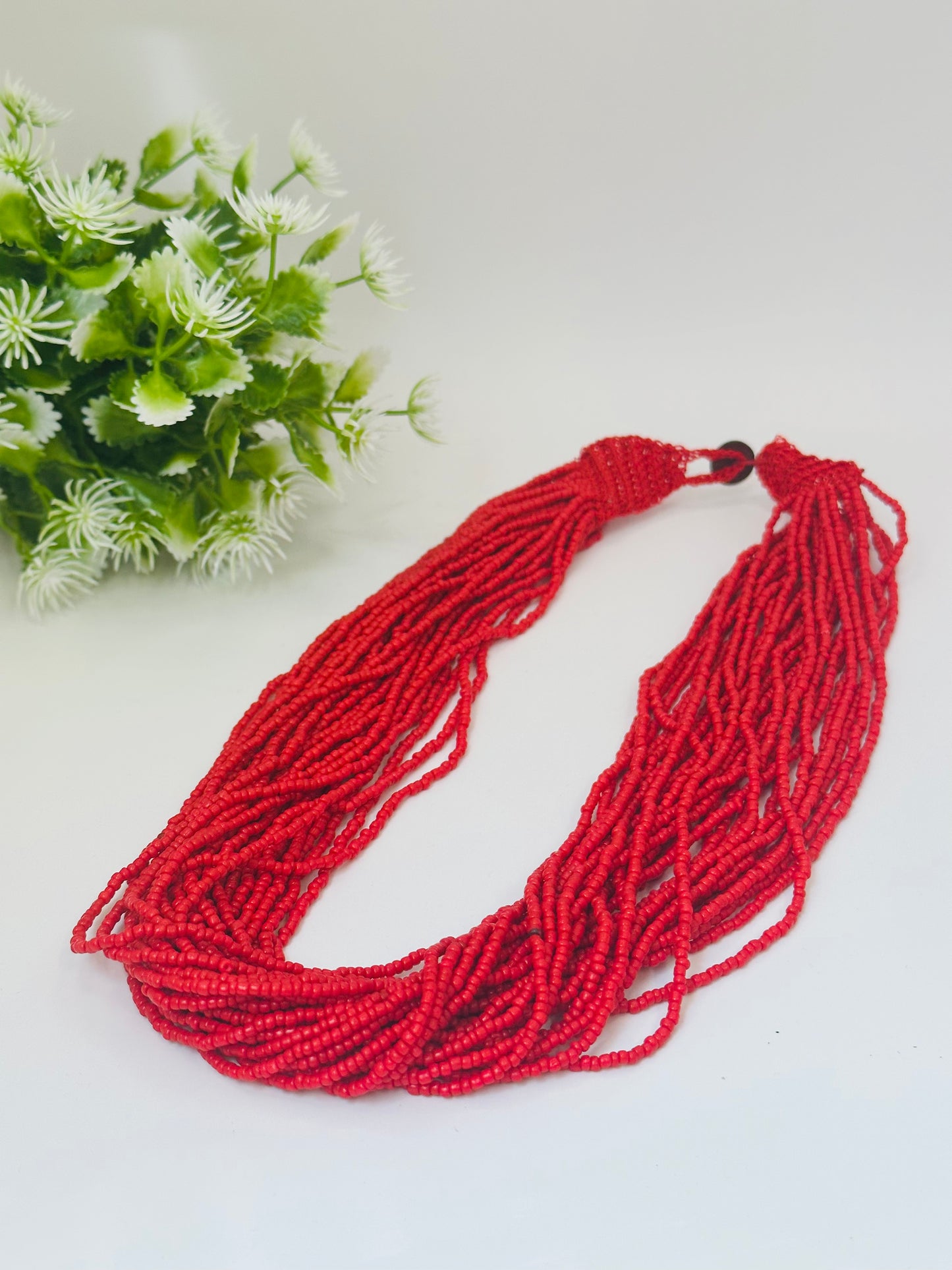 Red seed multi strands necklace N-125