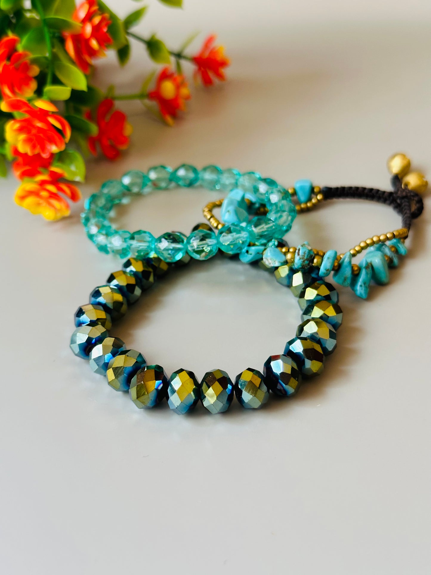 Light Aqua Mix Glass Bracelets B-176