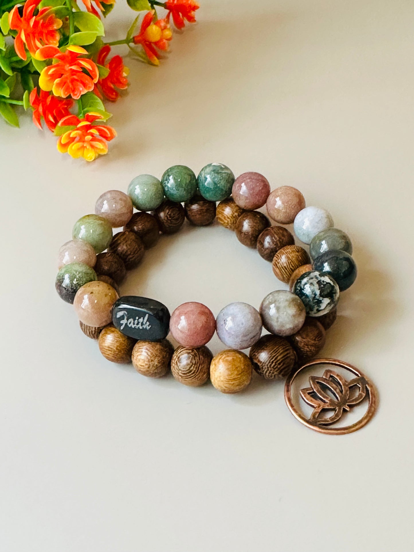 Jasper Stone and wood Bracelets B-178