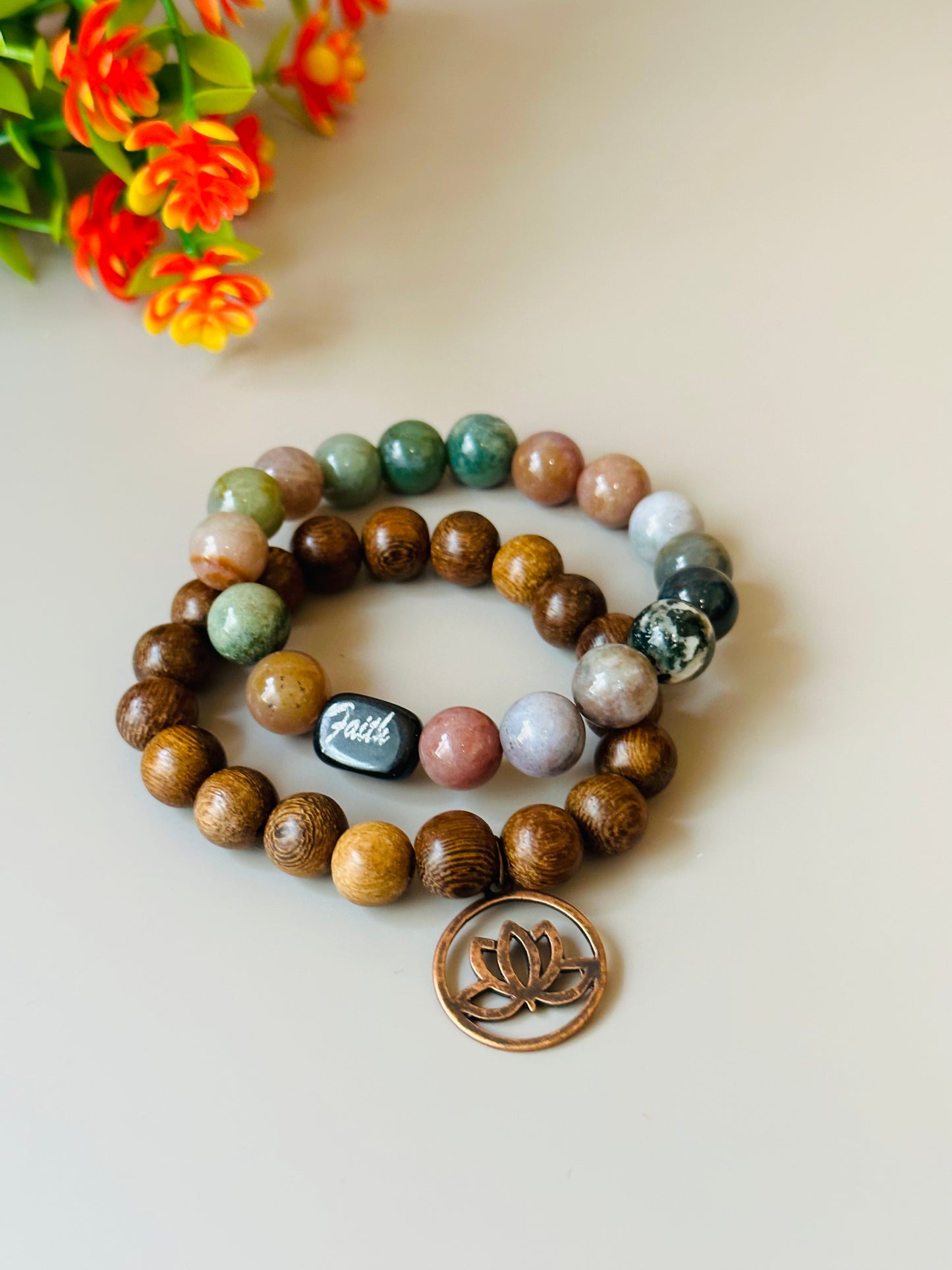 Jasper Stone and wood Bracelets B-178