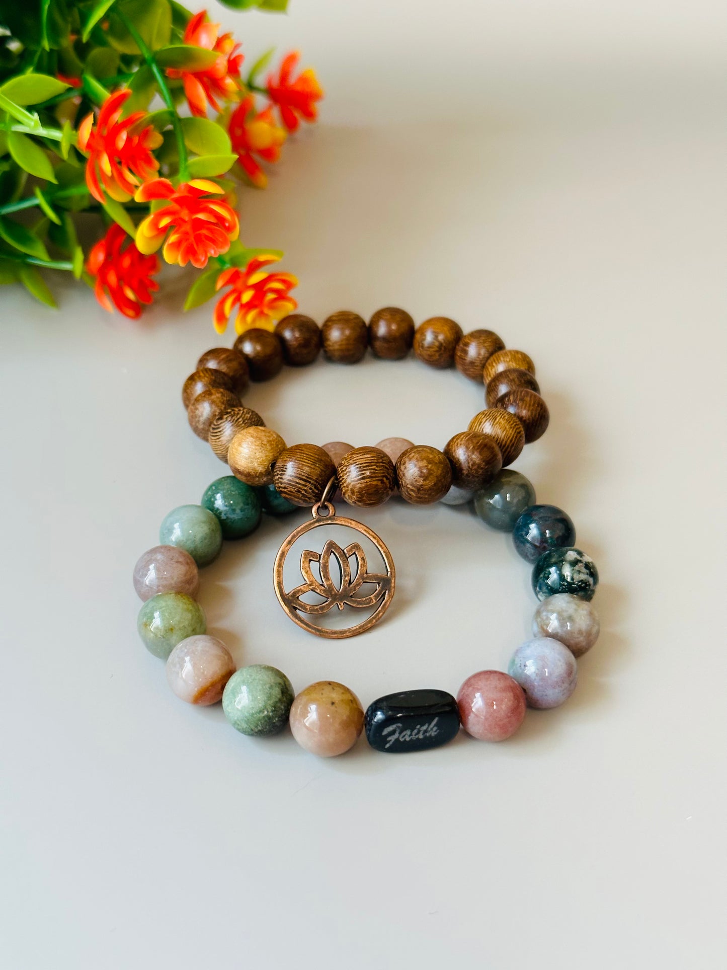 Jasper Stone and wood Bracelets B-178