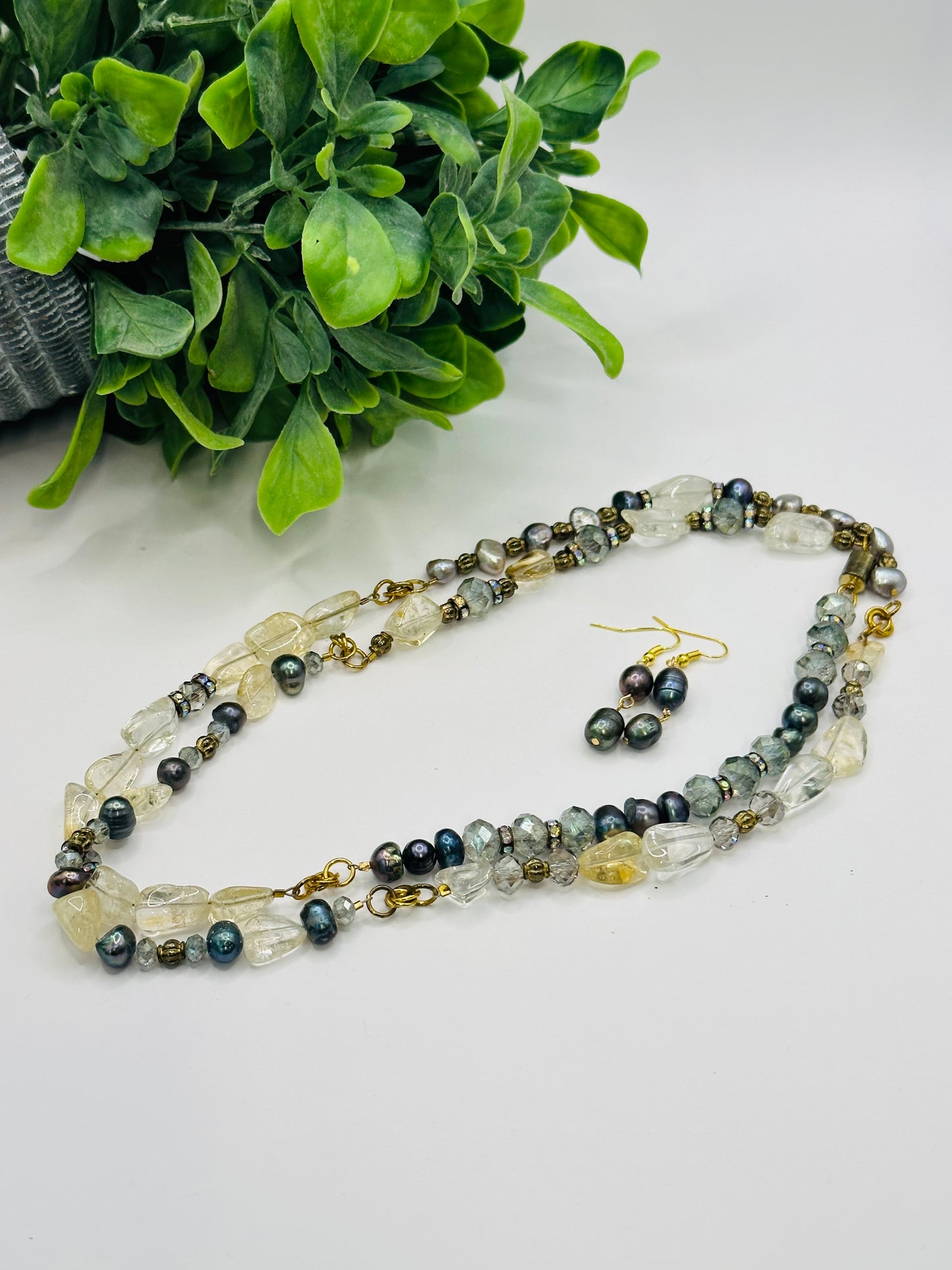 Citrine mix Necklace With earrings NE-105