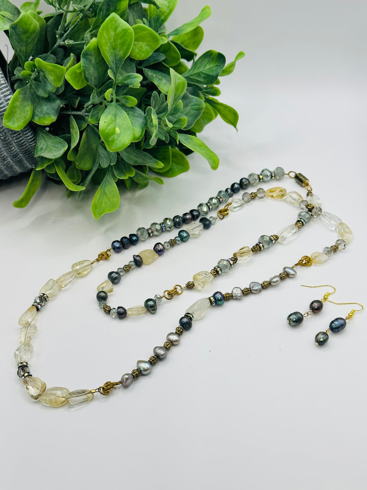 Citrine mix Necklace With earrings NE-105