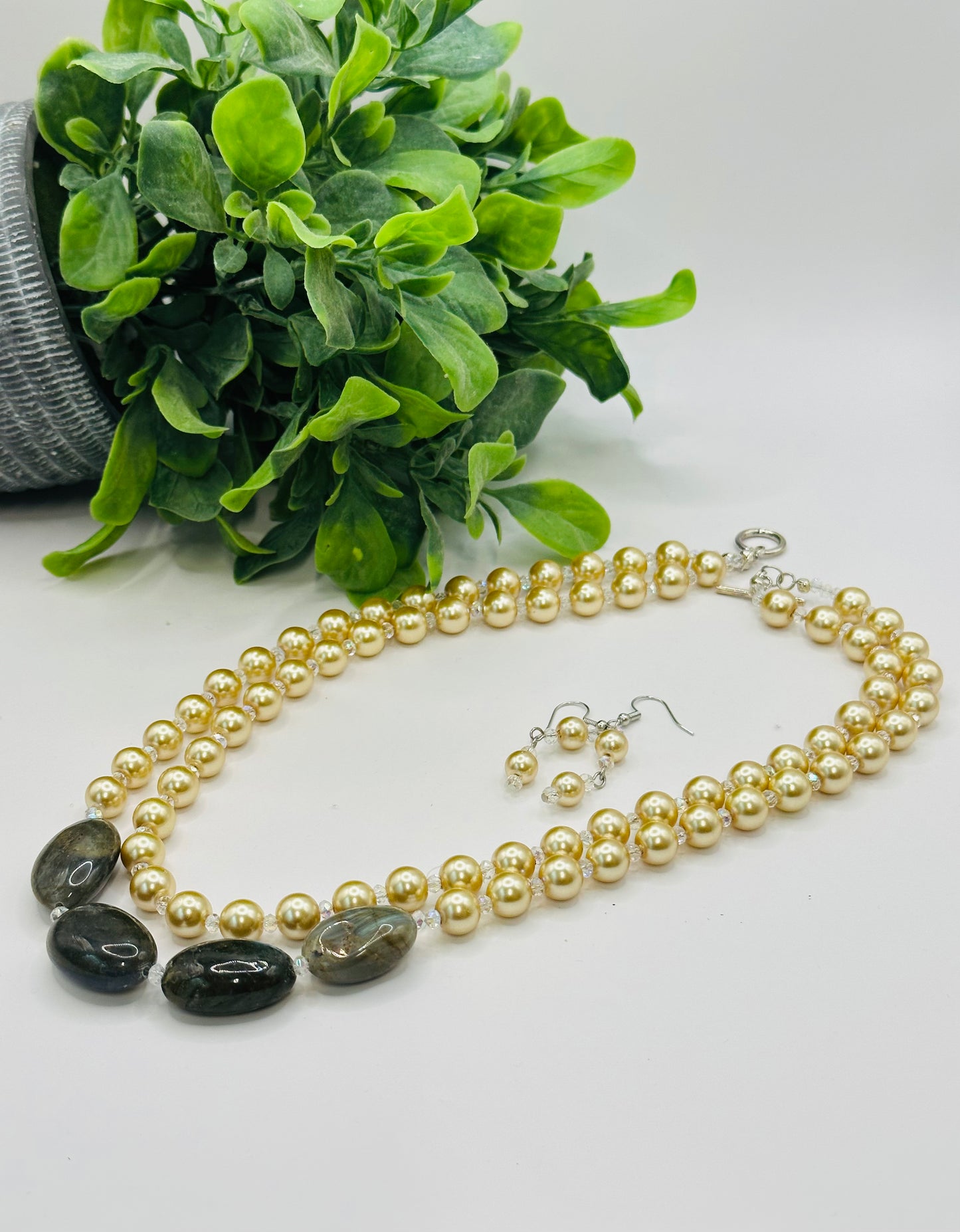 Pearls mix Necklace with Earrings NE-114