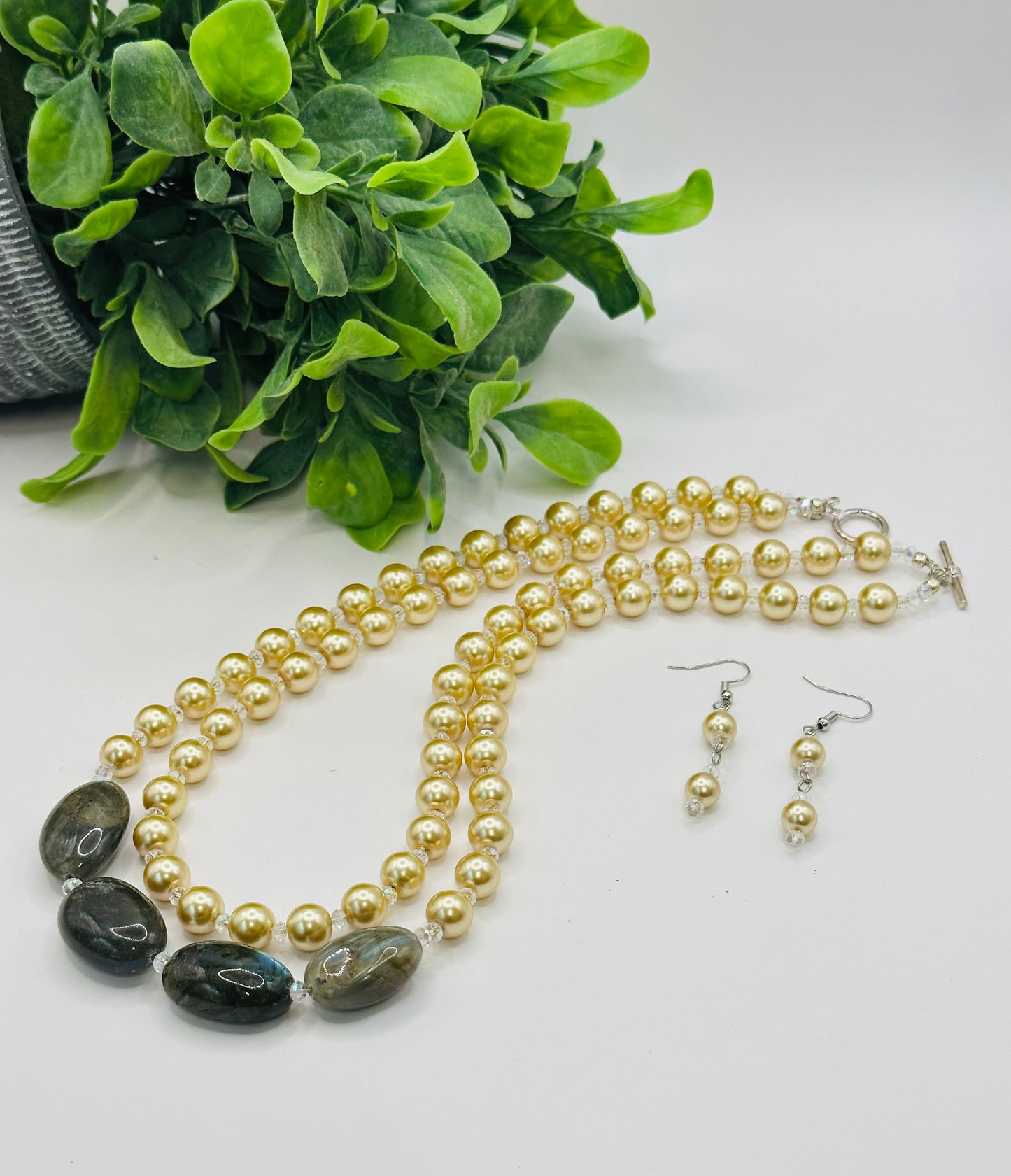 Pearls mix Necklace with Earrings NE-114