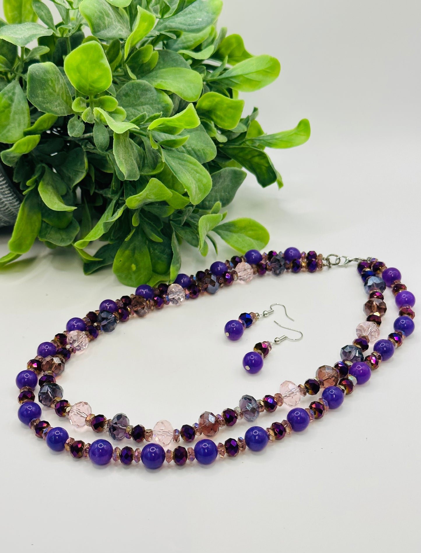 Purple Necklace with Earrings NE-110