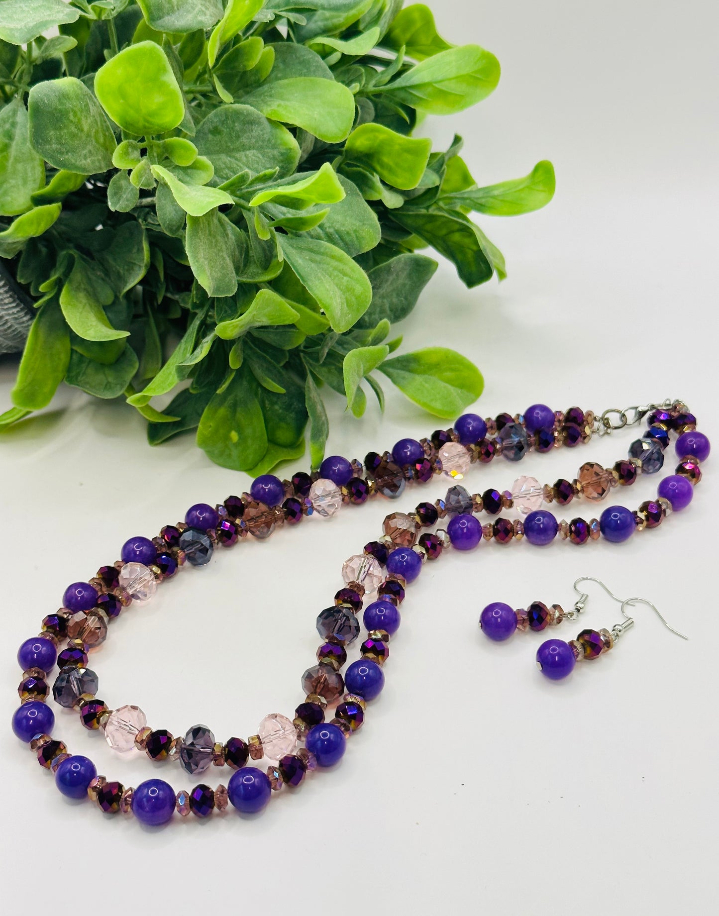 Purple Necklace with Earrings NE-110