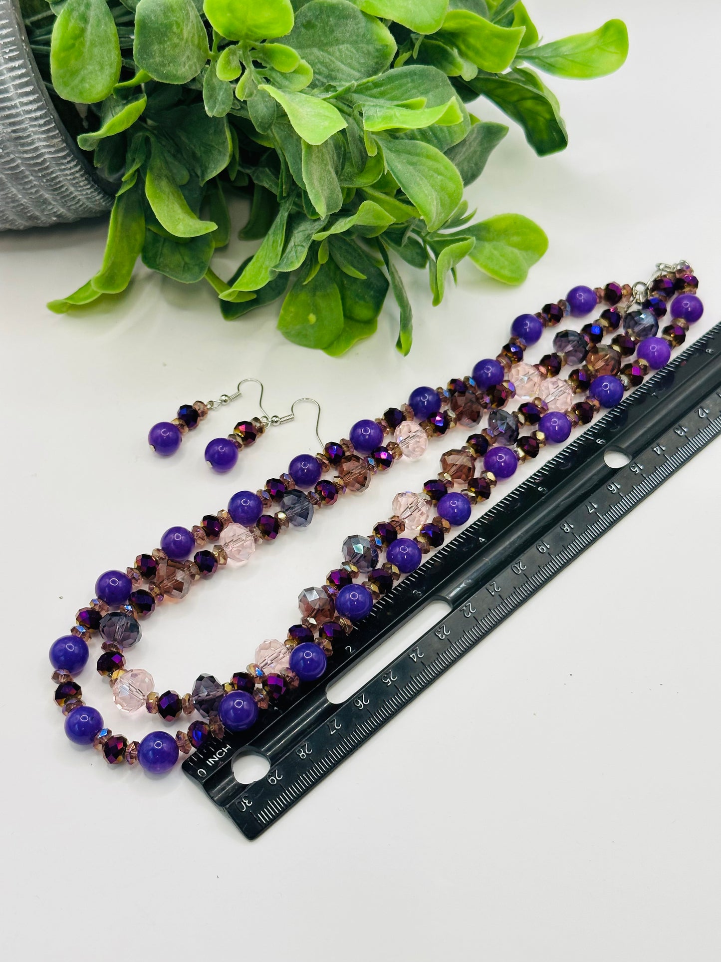 Purple Necklace with Earrings NE-110